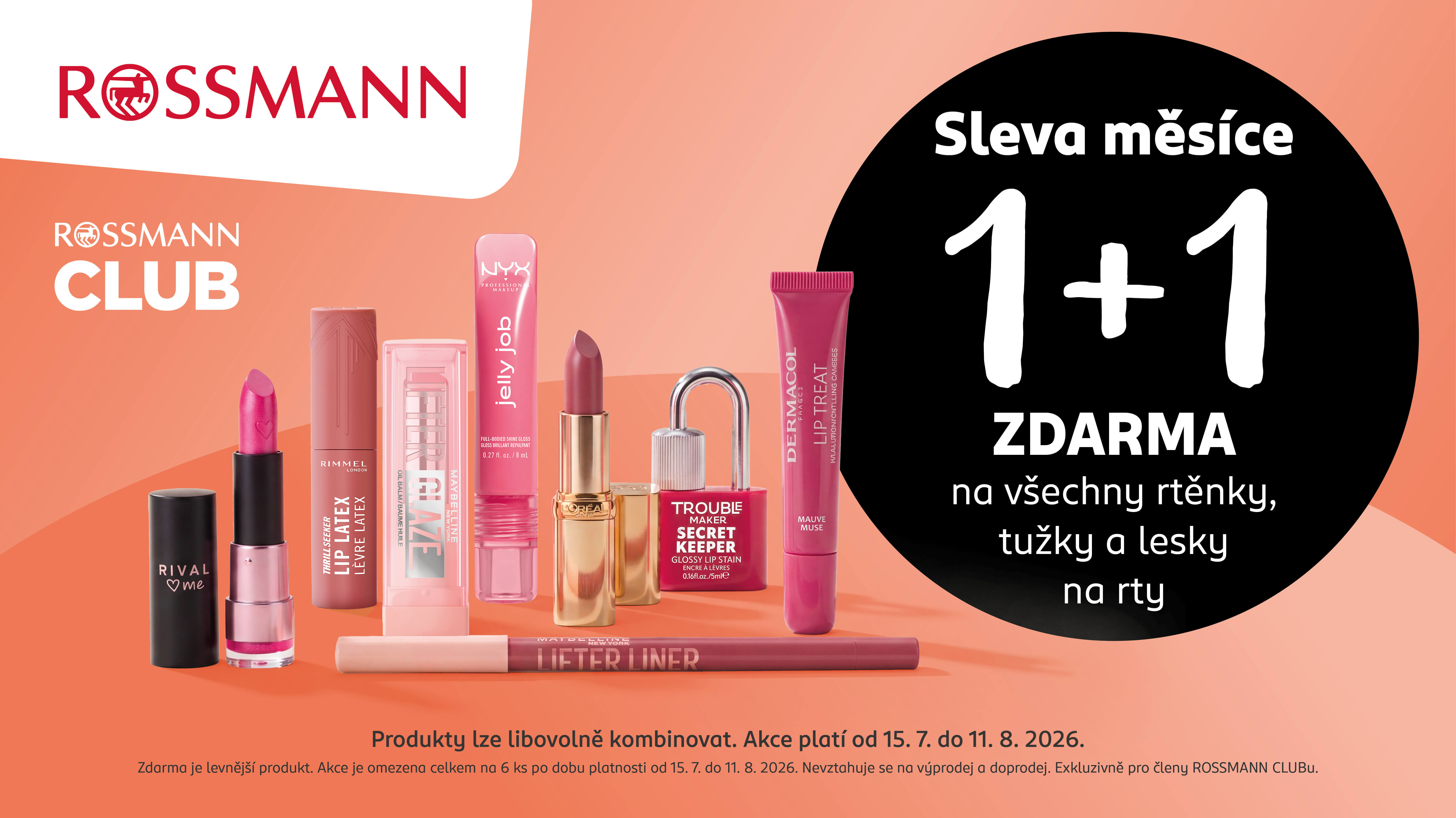 1 + 1 ZDARMA na rtěnky, tužky a lesky na rty