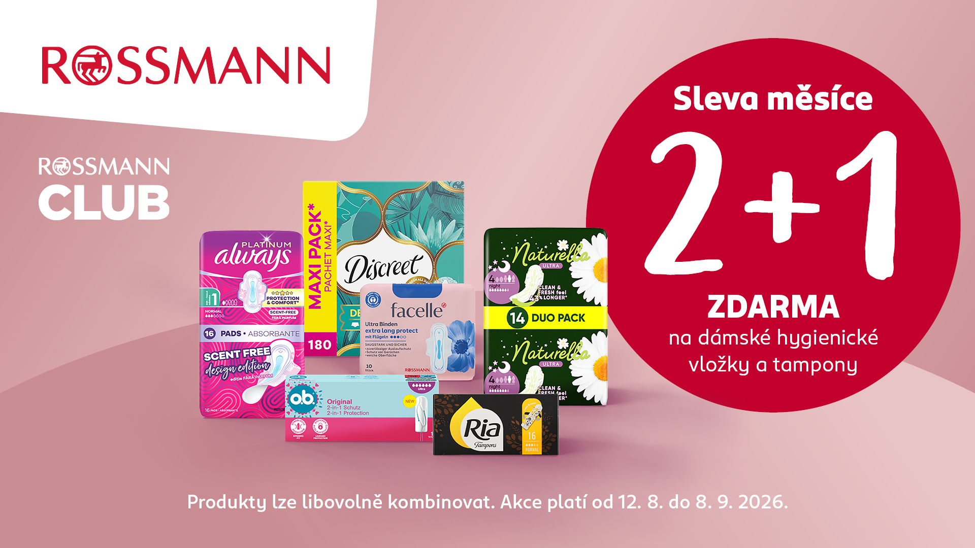 2 + 1 zdarma na dámské hygienické potřeby